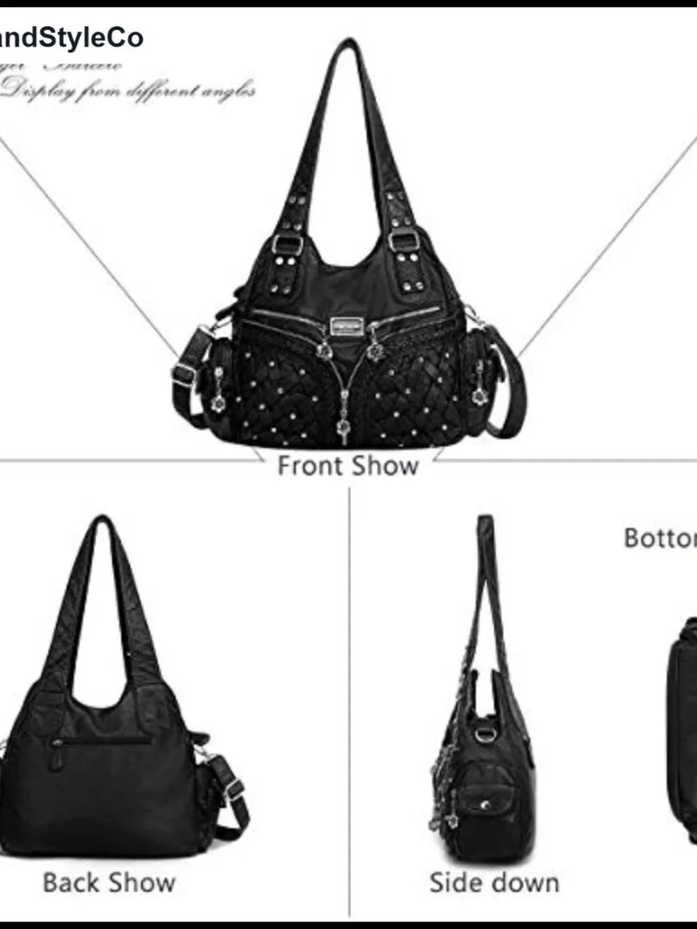 Women's Large PU Leather Hobo Shoulder Bag with Multiple Pockets